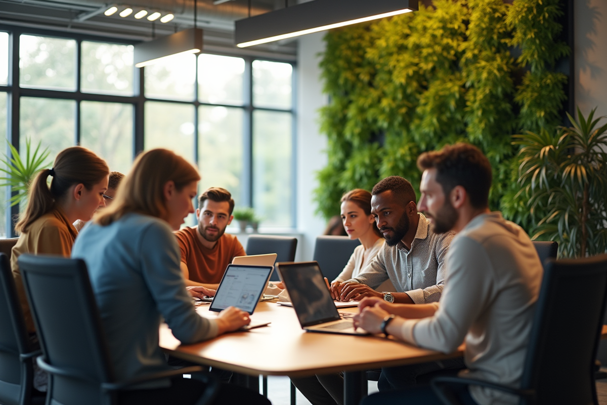 Espace de bureau moderne avec équipe collaborative