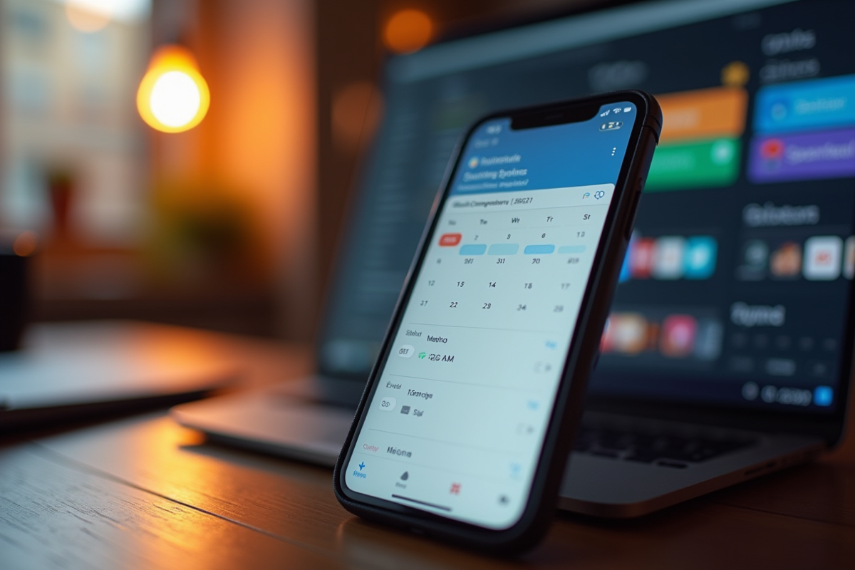 Smartphone avec calendrier numérique en cours de modification