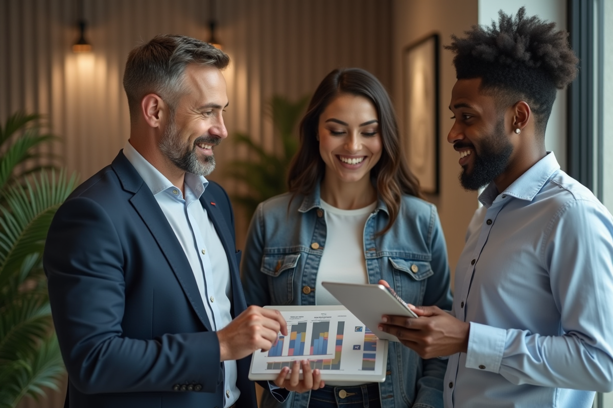 Consultant utilisant une tablette pour expliquer un graphique