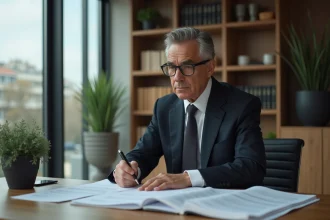 Homme d'affaires en costume dans un bureau moderne