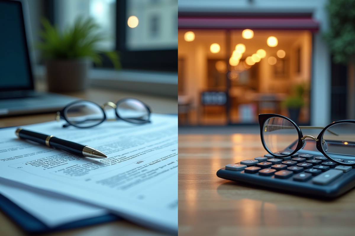 Documents légaux et commerce avec boutique en face