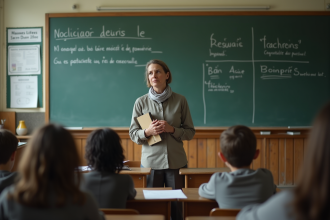 Professeure québécoise dans une salle de classe vintage