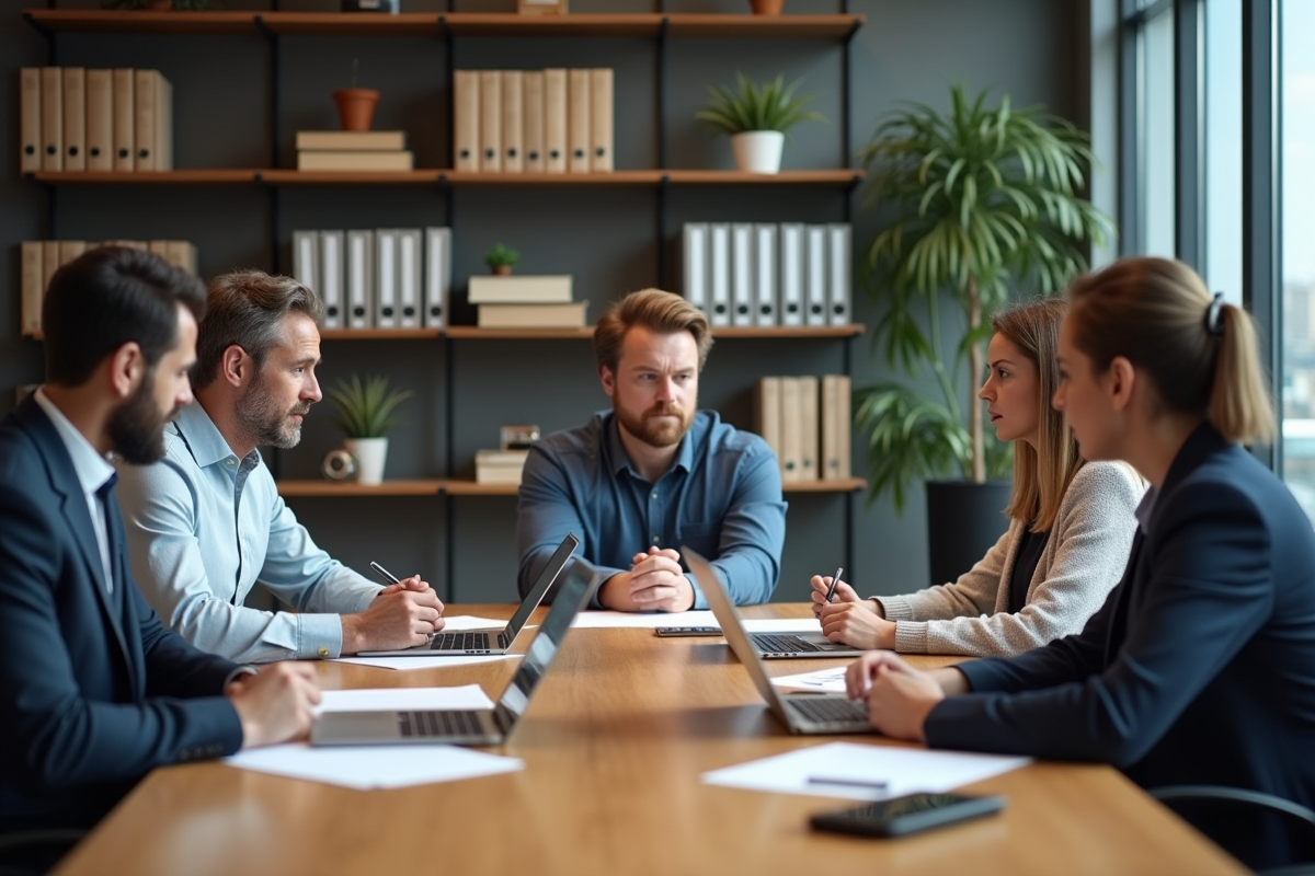 Groupe de professionnels en réunion dans un bureau moderne