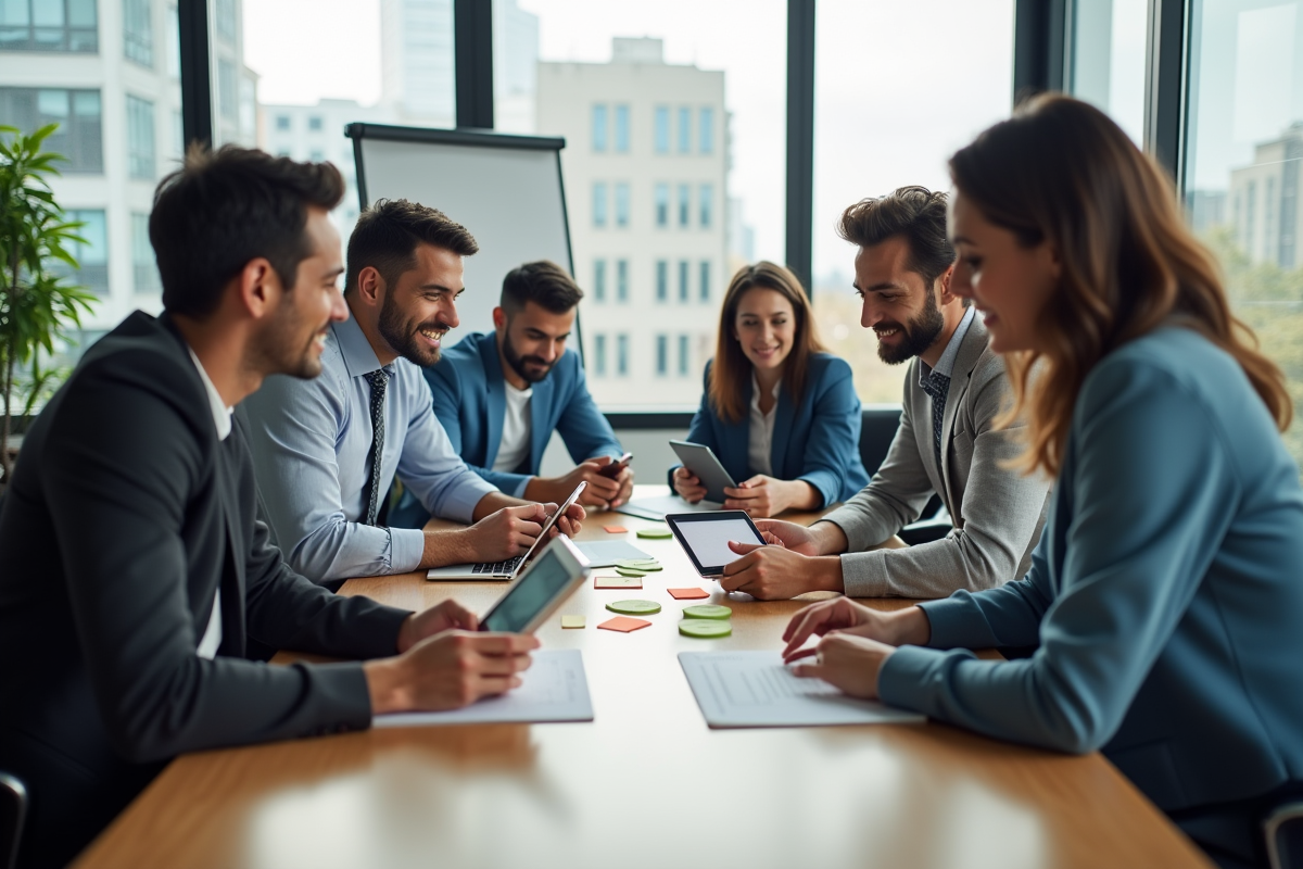 Groupe de professionnels en réunion brainstorming en équipe