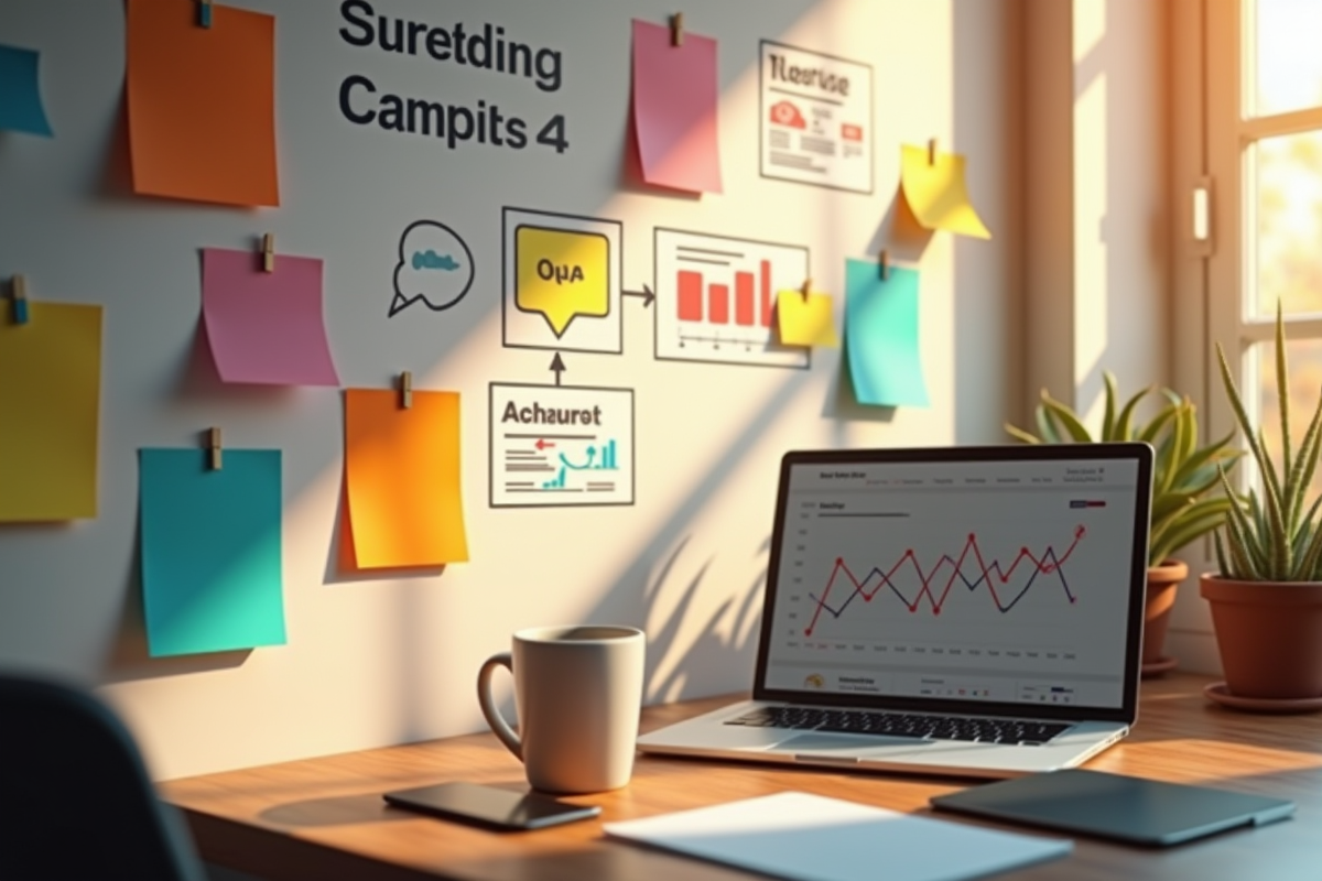 Espace de travail créatif avec storyboard et analytics sociaux
