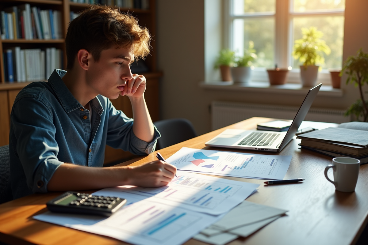 Etudiant en comptabilite etudie un bilan complexe