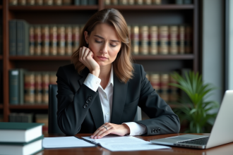 Femme d'affaires lisant un document dans un bureau professionnel