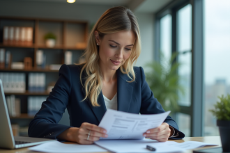 Femme d affaires en costume dans un bureau moderne