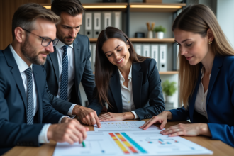 Groupe de professionnels discutant autour d'une table de réunion