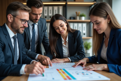 Groupe de professionnels discutant autour d'une table de r&eacute;union