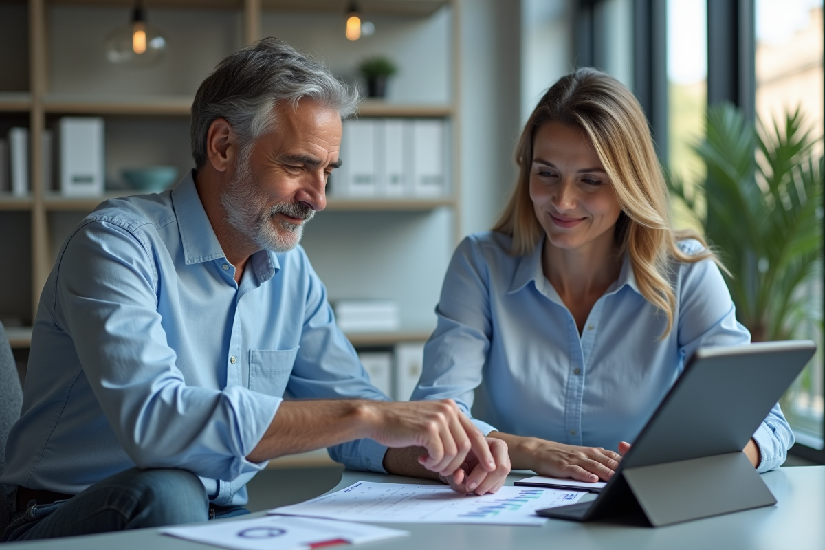 Homme français en réunion avec conseiller financier