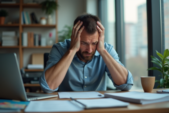 Homme stressé au bureau dans un espace de travail