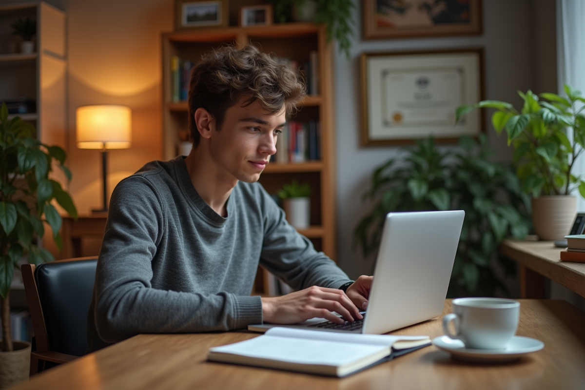 Jeune homme travaillant dans un bureau à domicile