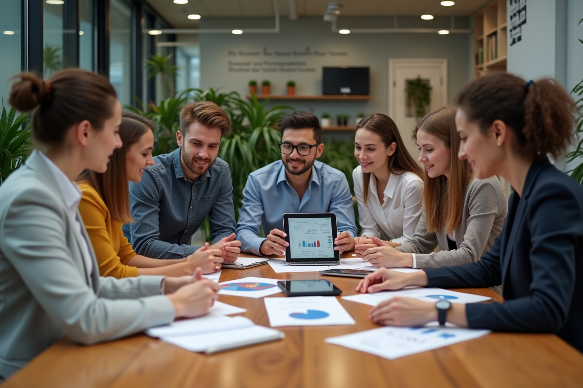 Groupe de jeunes professionnels en réunion collaborative
