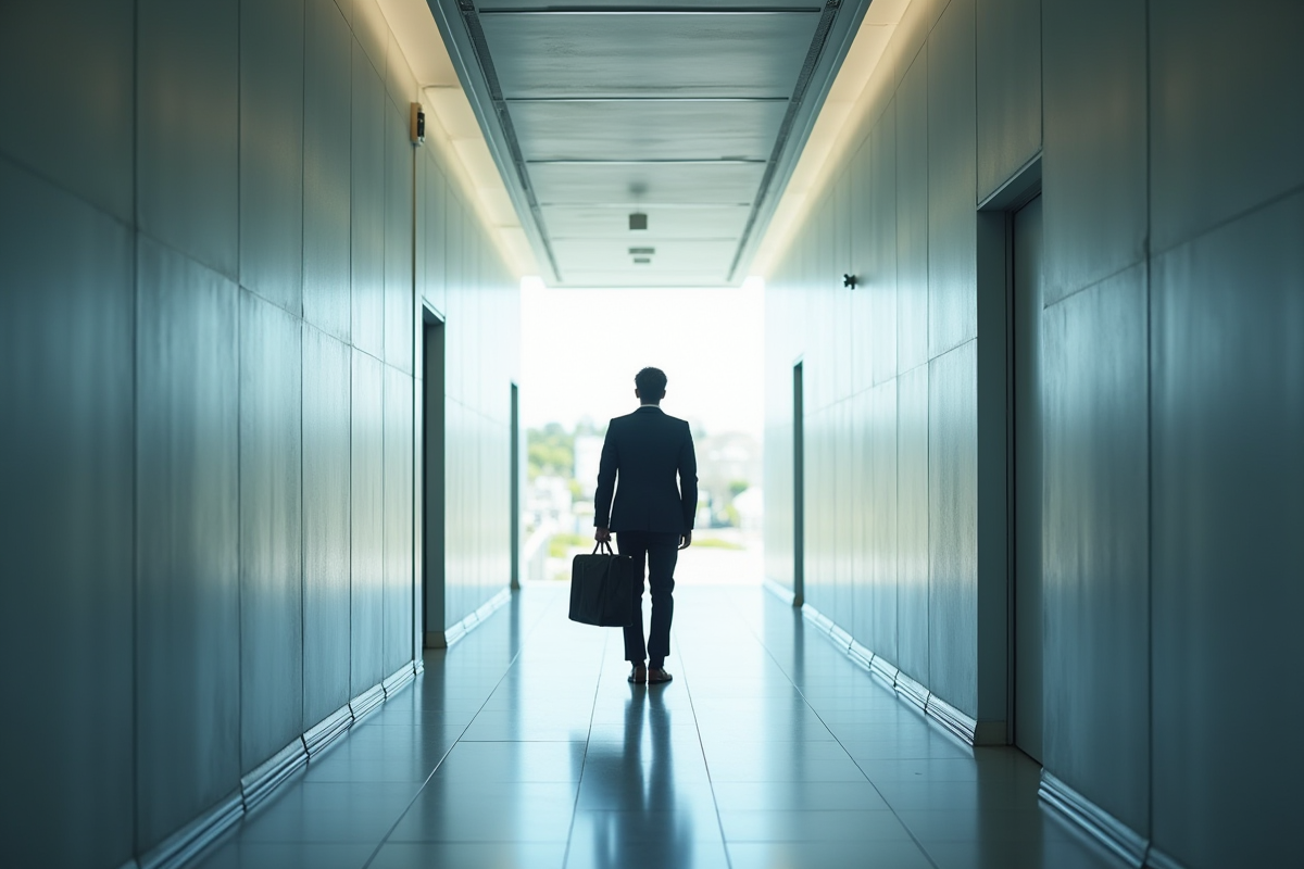 Personne à un carrefour dans un couloir lumineux
