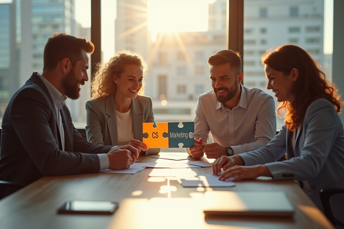 Professionnels collaborant autour d'une table lumineuse en entreprise