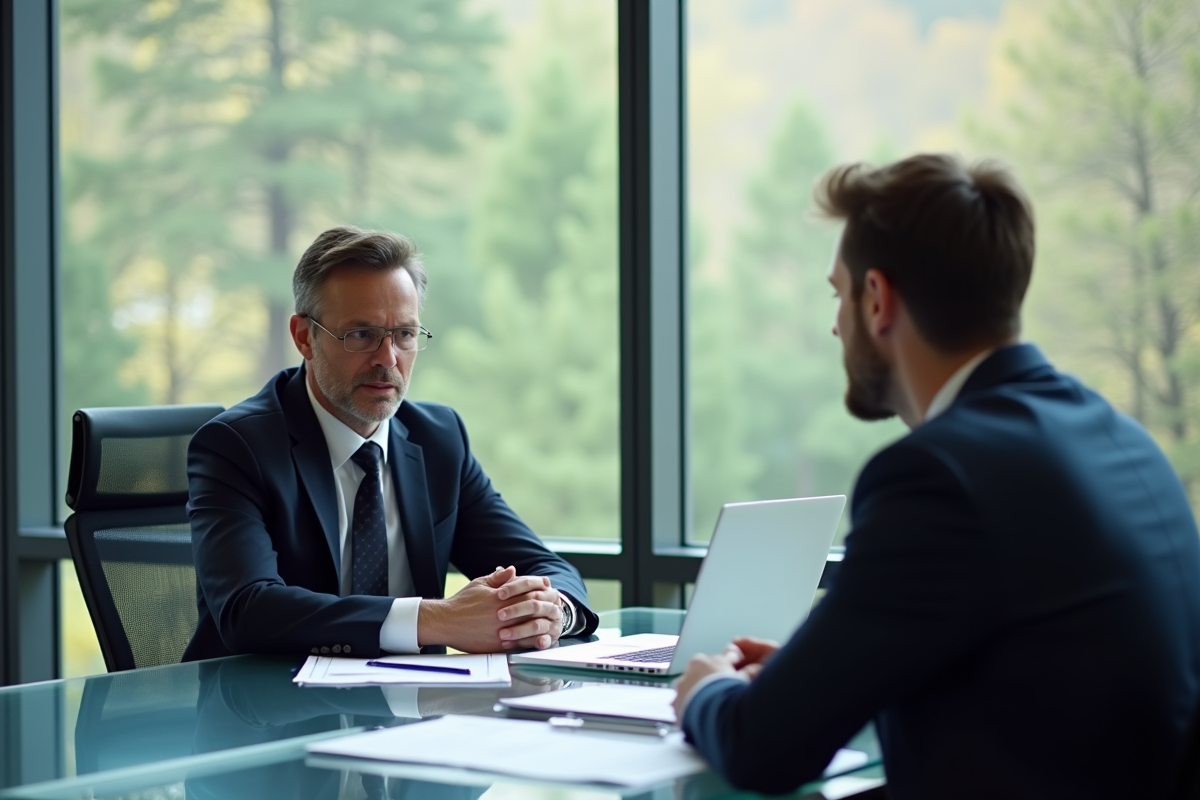 Réunion d'affaires sérieuse dans un bureau moderne