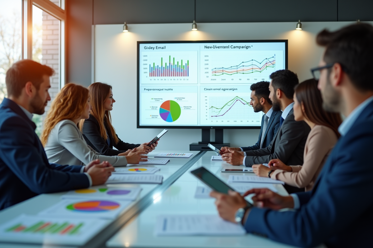 Groupe de professionnels analysant graphiques en réunion