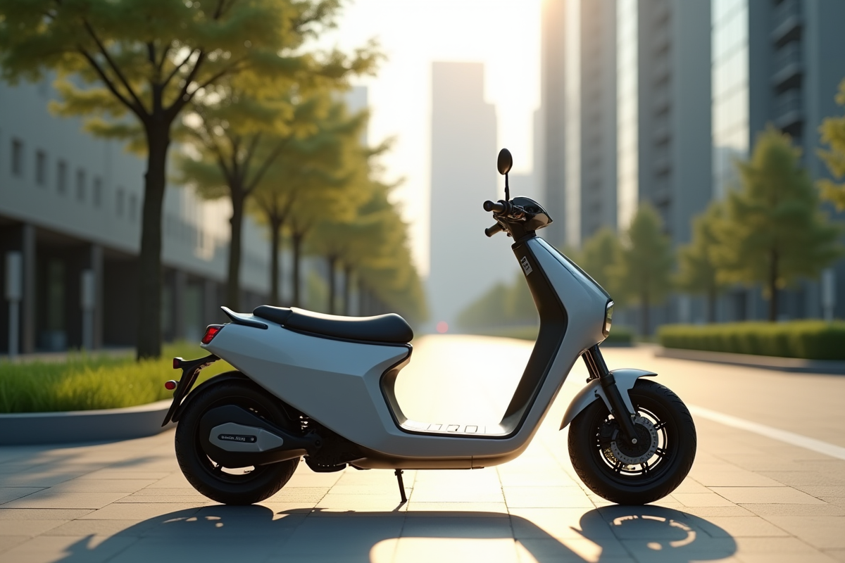 Scooter électrique écologique sur une rue urbaine ensoleillée