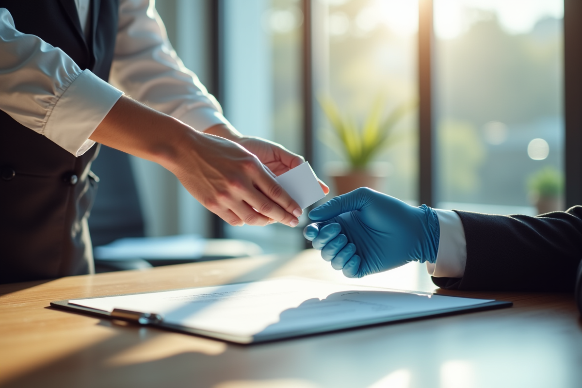Main recevant un contrat signé et des gants de protection